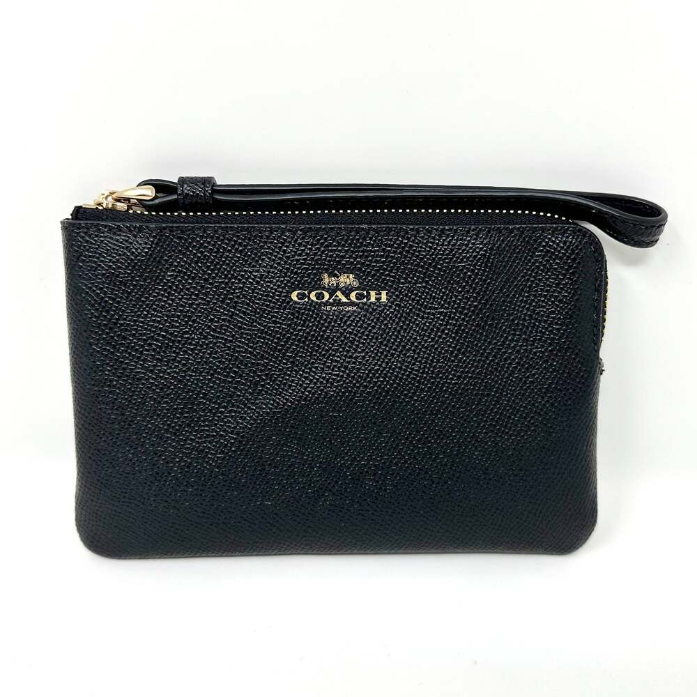 Coach Corner Zip Wristlet in Black Leather 58032